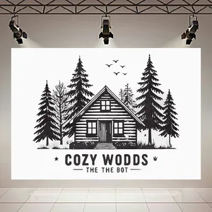 تابلو بوم طرح مخمل کلبه چوبی مدل cozy woodsکد AR3058507
