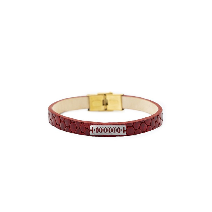 دستبند نقره ژابیز مدل چرم طبیعی طرح هندسی کد XL.114