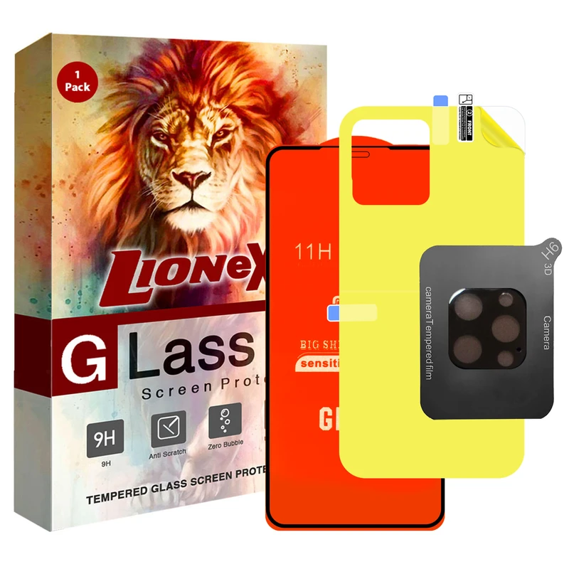 محافظ صفحه نمایش لایونکس مدل 3FNF مناسب برای گوشی موبایل اپل iPhone 12 Pro Max به همراه محافظ پشت گوشی و محافظ لنز دوربین