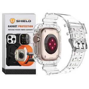 بند آلتیمیت شیلد مدل Transparent Shock مناسب برای اپل واچ 49 mm سری Ultra به همراه کاور
