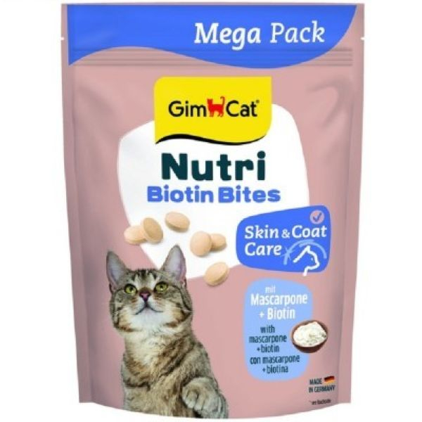 تشویقی گربه جیم کت مدل بیوتین مناسب پوست و مو با طعم پنیر ماسکارپونه وزن 425 گرم