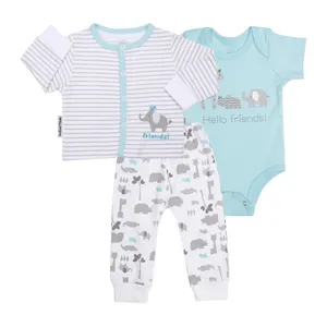 ست 3 تکه لباس نوزادی آدمک دوستان کد 32260 رنگ آبی