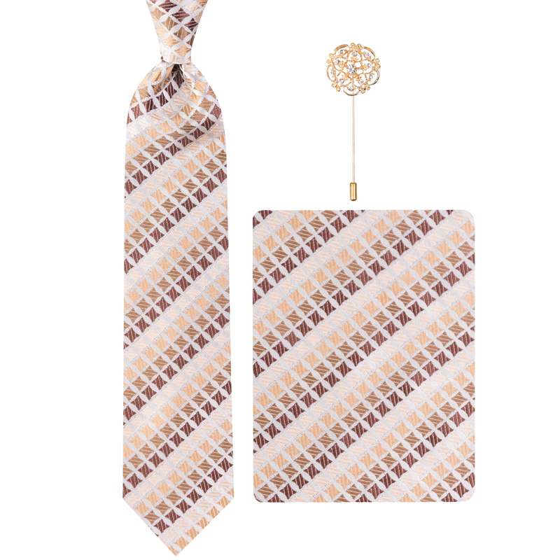 ست کراوات و دستمال جیب و گل کت مردانه مدل GF-PO1066RE-BR 