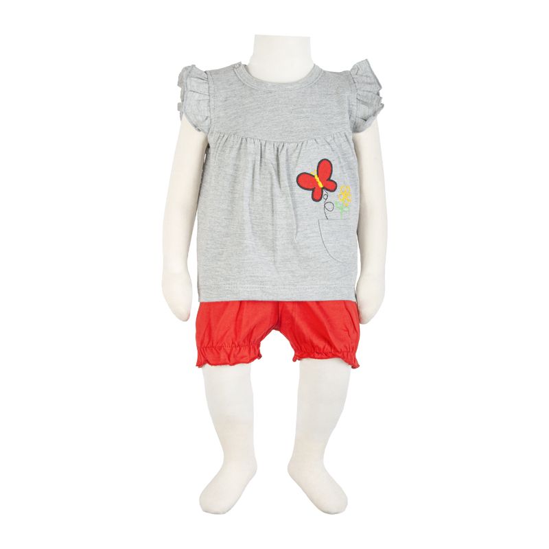 ست پیراهن و شورت نوزادی آدمک مدل پروانه و گل کد 160003 رنگ قرمز -  - 3