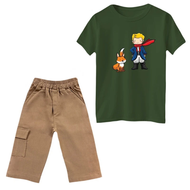 ست تی‌شرت و شلوارک پسرانه مدل شازده کوچولو و روباه کد 2