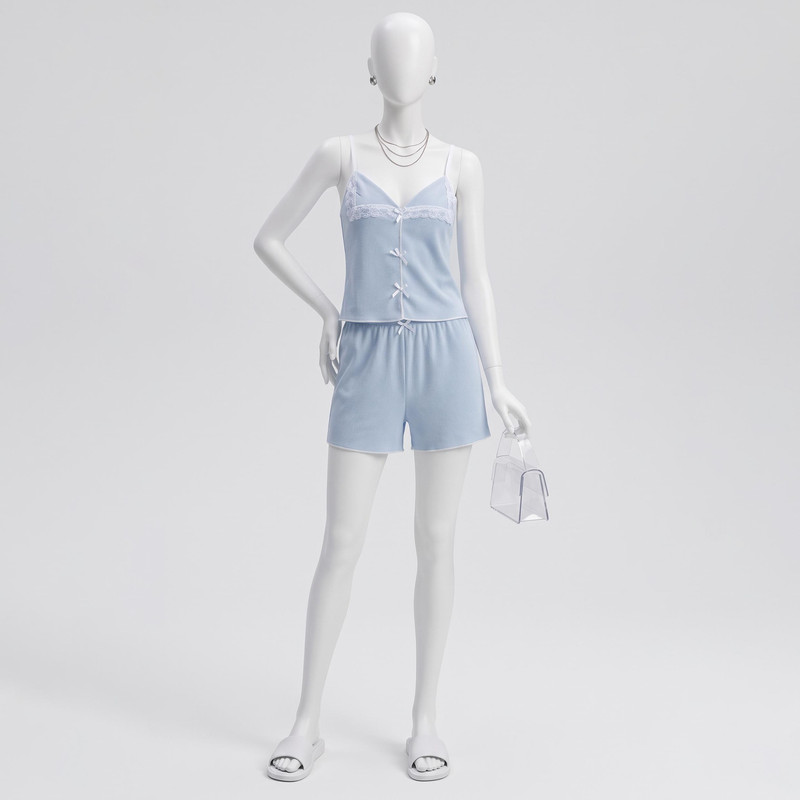 ست کراپ تاپ و شلوارک پنبه‌ای راحتی زنانه بلانوت مدل 7927-53