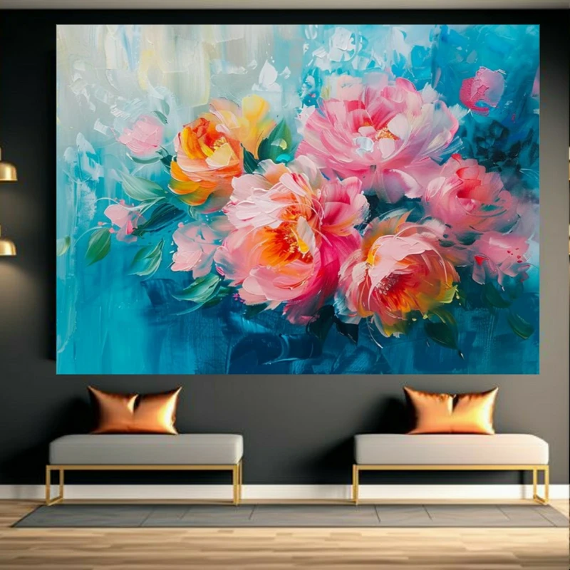 تابلو بوم طرح مخمل نقاشی مدل گل شاداب کد BK24121