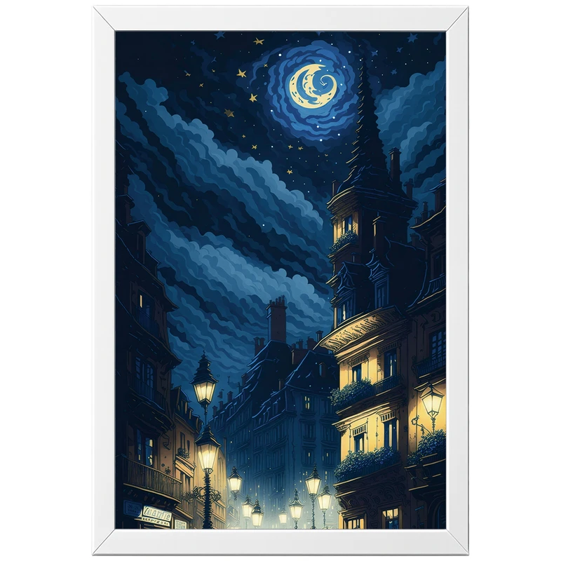 تابلو بکلیت طرح ونگوگ شب پر ستاره The Starry Night مدل W-po2076 فریم سفید