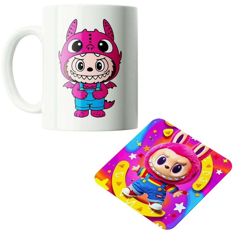 ماگ پاد آفرین مدل عروسک لبوبو کد PZ437 به همراه زیرلیوانی