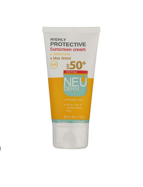 کرم ضد آفتاب رنگی نئودرم مدل Highly Protective Max Tinted SPF50 مناسب پوست های مختلط حجم 50 میلی لیتر