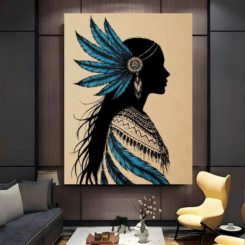 پوستر پارچه ای طرح مخمل  مینیمال زن سرخپوست مدل محلی کد FP106514