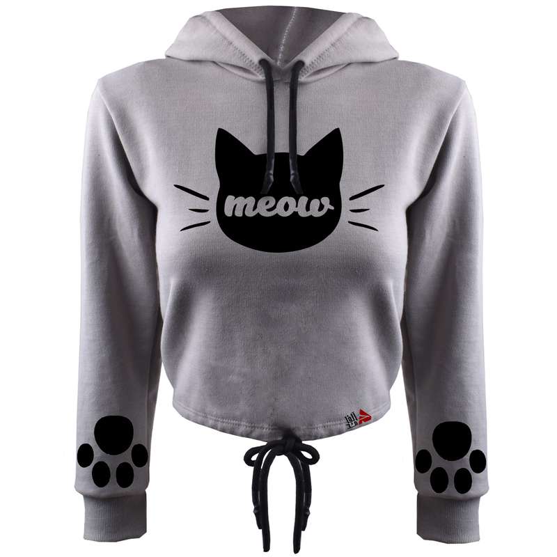 هودی زنانه مدل گربه کد T13 رنگ طوسی