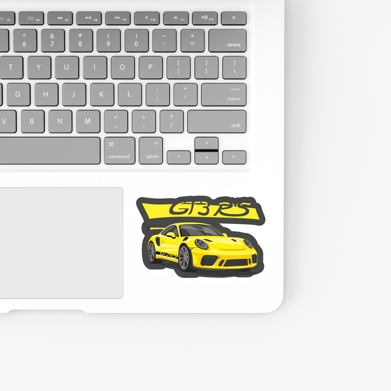 استیکر لپ تاپ و موبایل بووم طرح ماشین مدل Porsche GT3 RS زرد کد ZX035