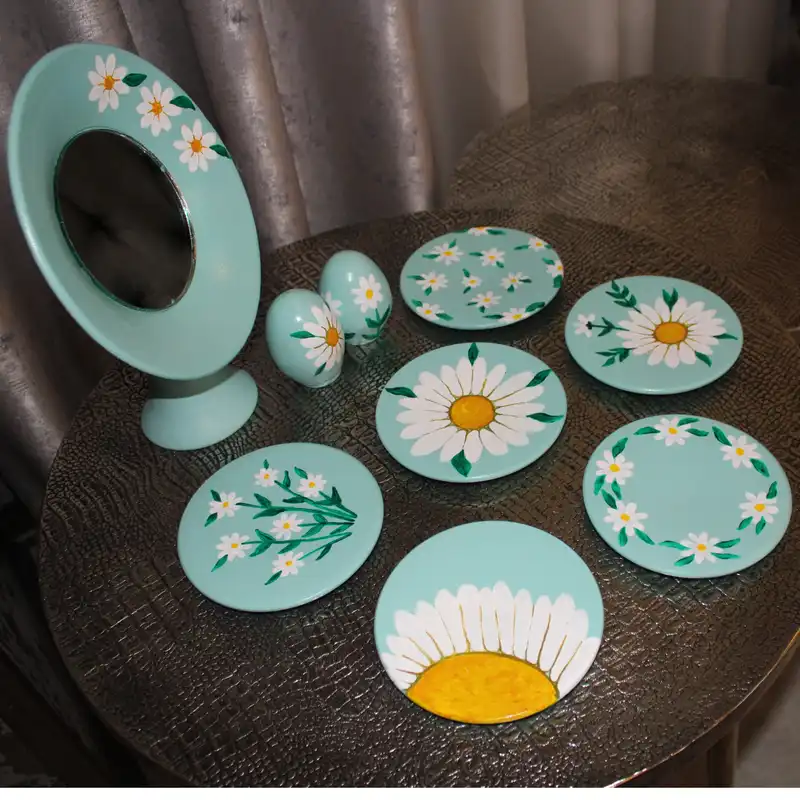 ست 9 تکه هفت سین سفالی مدل بابونه کد 01