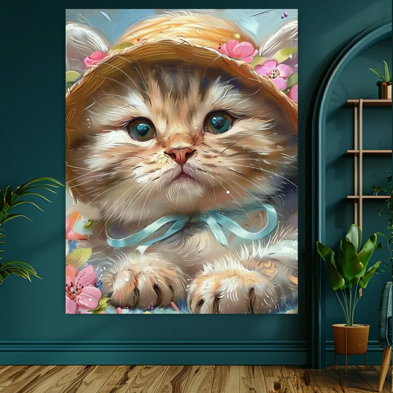 تابلو بوم طرح مخمل نقاشی مدل گربه ملوس کد BK23132