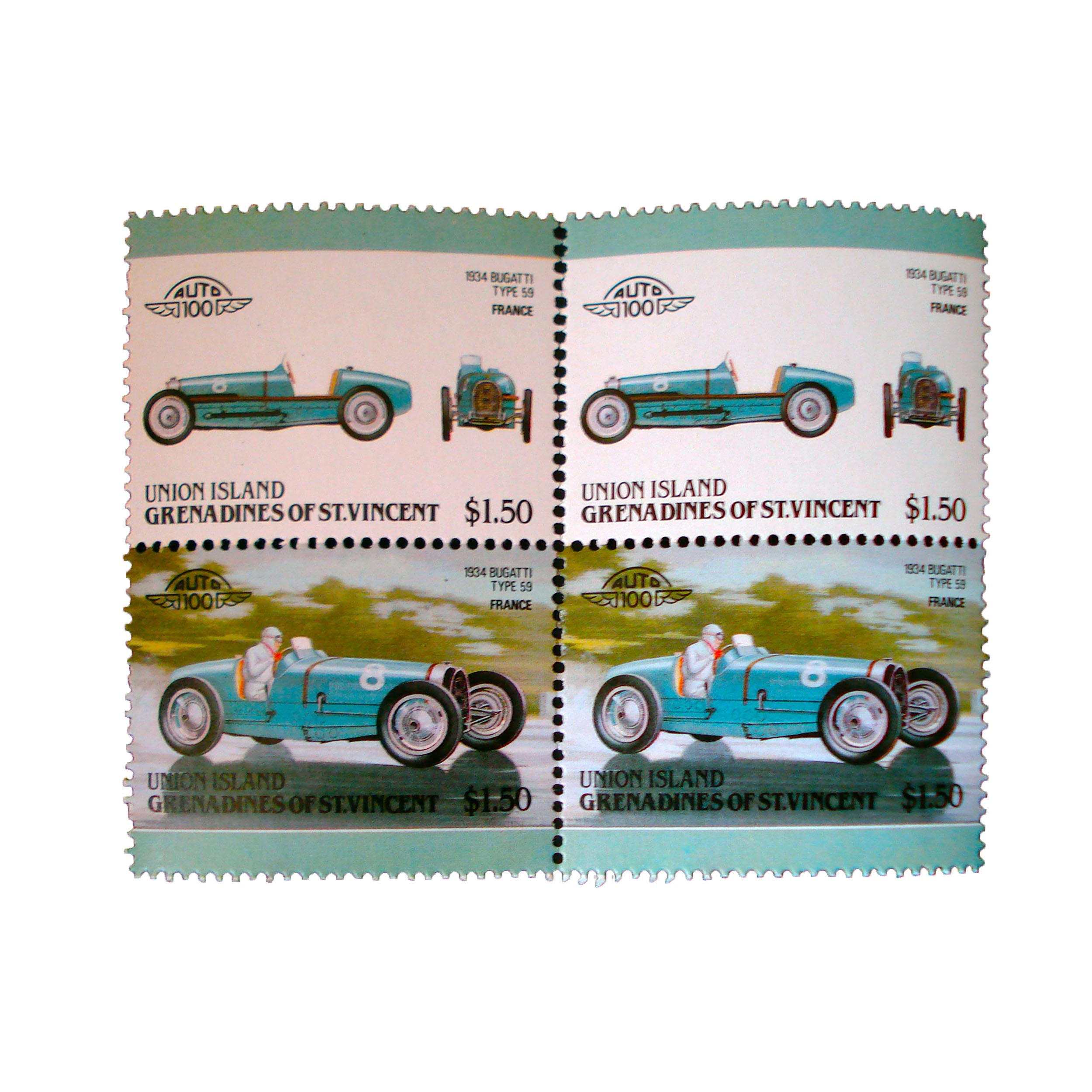 تمبر یادگاری طرح اتومبیل مدل bugatti کد 115 مجموعه 4 عددی