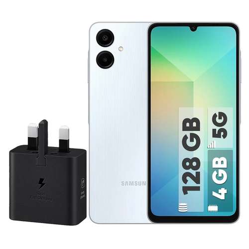 گوشی موبایل سامسونگ مدل Galaxy A06 5G دو سیم کارت 128 گیگابایت و رم 4 گیگابایت به همراه شارژر 25 وات سامسونگ