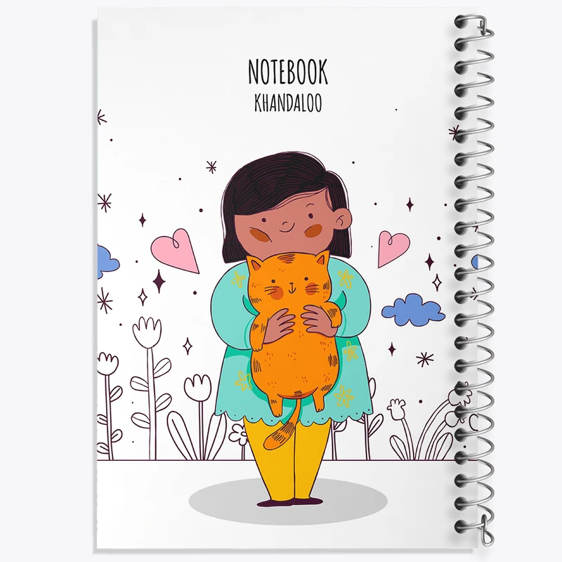 دفتر ژورنال نویسی 50 برگ خندالو مدل نقطه ای طرح دختر و گربه کد N1025