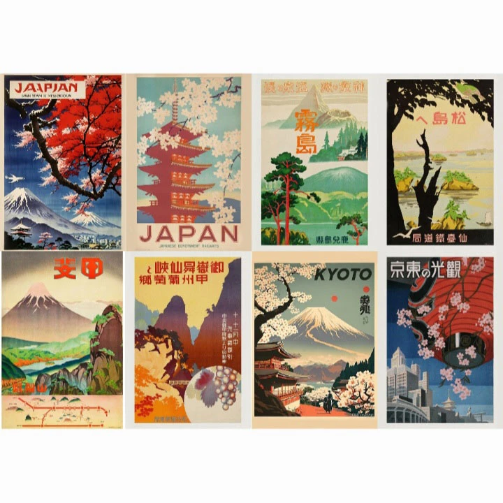 پوستر مدل مجموعه 8 عددی پوستر وینتیج طرح ژاپن کد 05