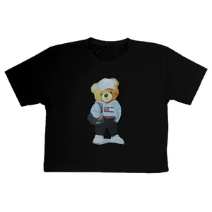 کراپ‌تاپ مشکی آستین کوتاه زنانه مدل تدی کد 2