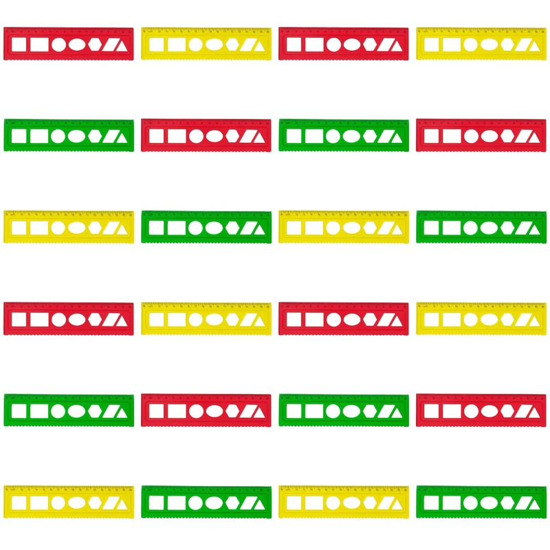 خط‌کش 20 سانتی‌متری مدل ژله ای شابلون دار بسته 24 عددی