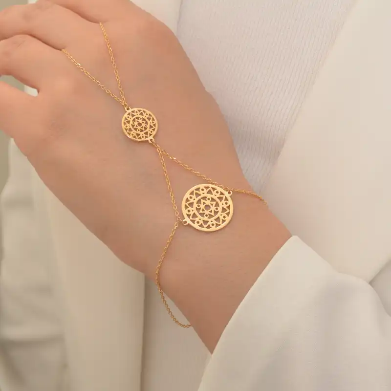 دستبند طلا 18 عیار زنانه طلای مستجابی مدل تمیمه کد M19