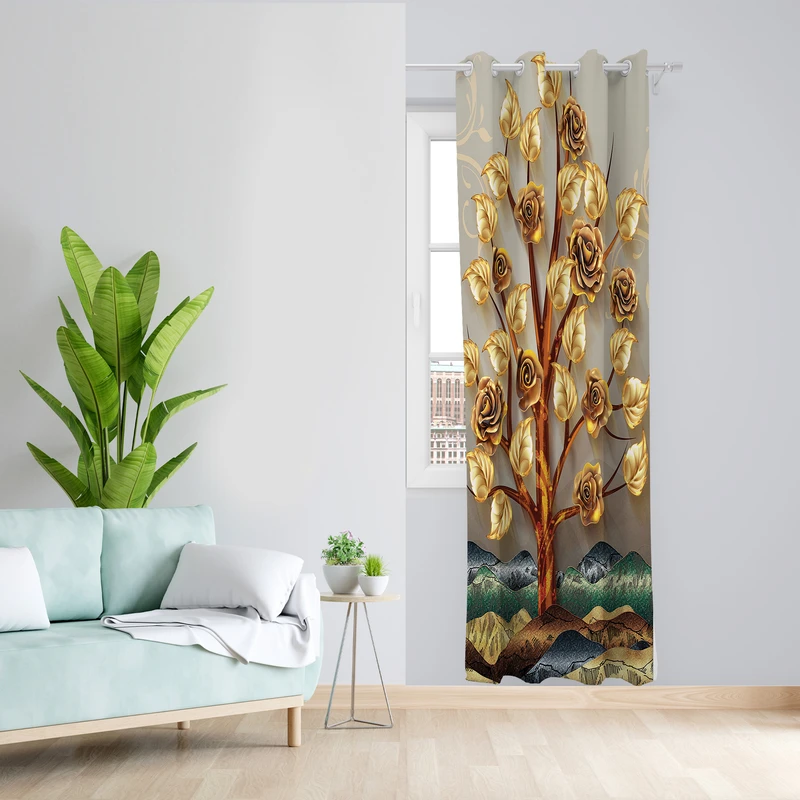 پرده طرح درخت مدل مخمل پانچی کد 2412 z سایز 140x200 سانتی متر