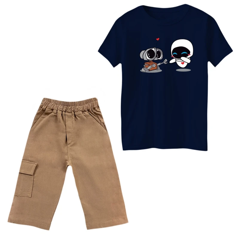 ست تی‌شرت و شلوارک پسرانه مدل والی و ربات کد 2