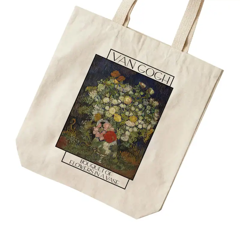 ساک خرید ترمه طراحان ایده مدل دسته گلی در گلدان از ونگوگ کد 0064 - S