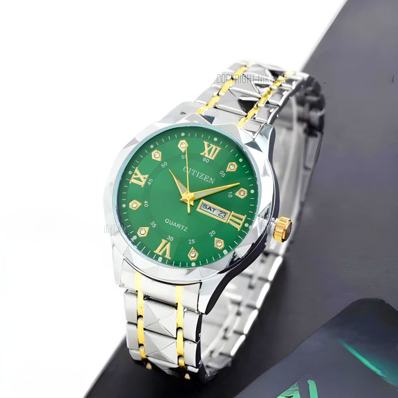 ست ساعت مچی عقربه‌ای زنانه و مردانه مدل کوارتز دو تقویم دی دیت الماسی کد 02