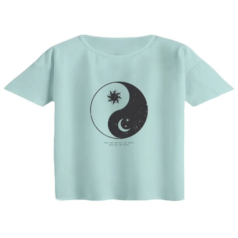 کراپ تی‌شرت آستین کوتاه زنانه مدل روز و شب