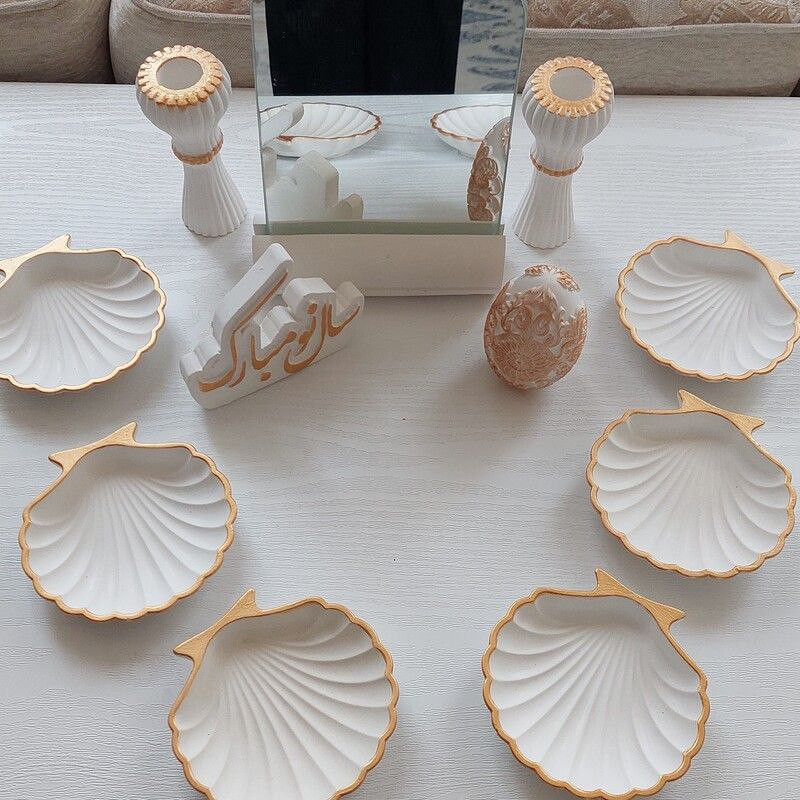 ست 6 تکه هفت سین سفالی مدل صدف تخت لبه