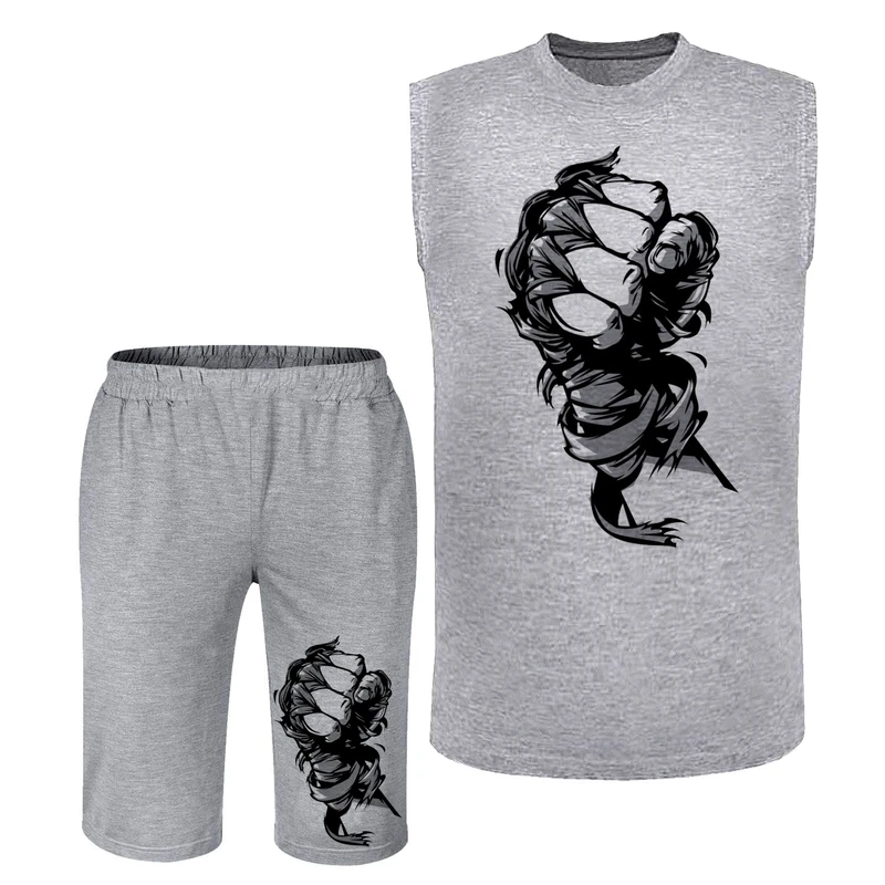 ست تاپ و شلوارک راحتی مردانه مدل مشت کد A449 رنگ طوسی