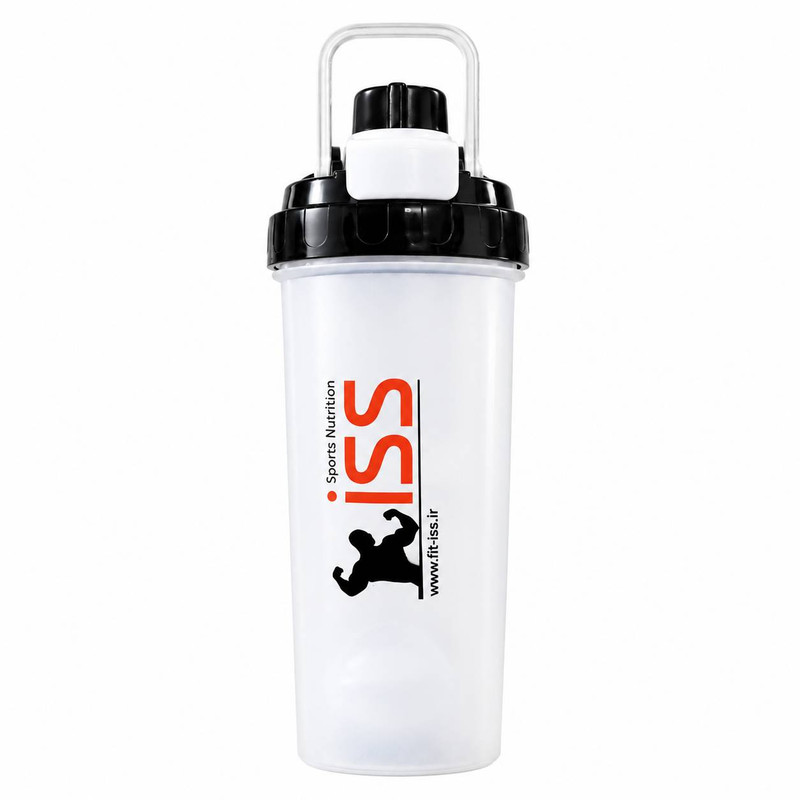 شیکر ورزشی مدل  ISS SPORT حجم 0.7 لیتر با بدنه پلاستیک پلی‌پروپیلن، درب پیچشی، دسته‌دار ارگونومیک ، نشانگر حجمی  و توپ میکس کننده