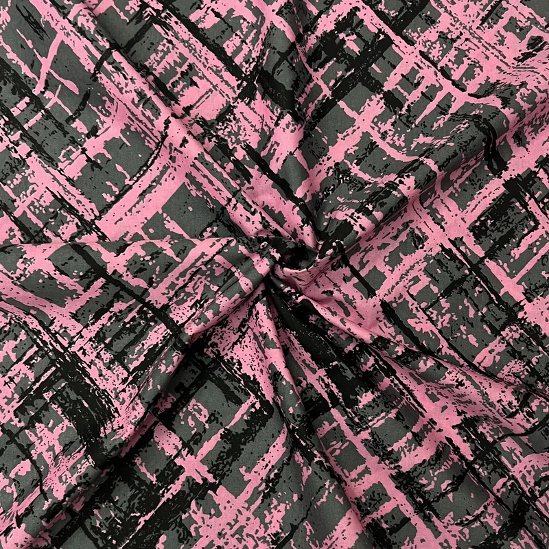 پارچه ملحفه عرض 2 متر مدل پارس حریر طرح خط هندسی کد 05 رنگ صورتی