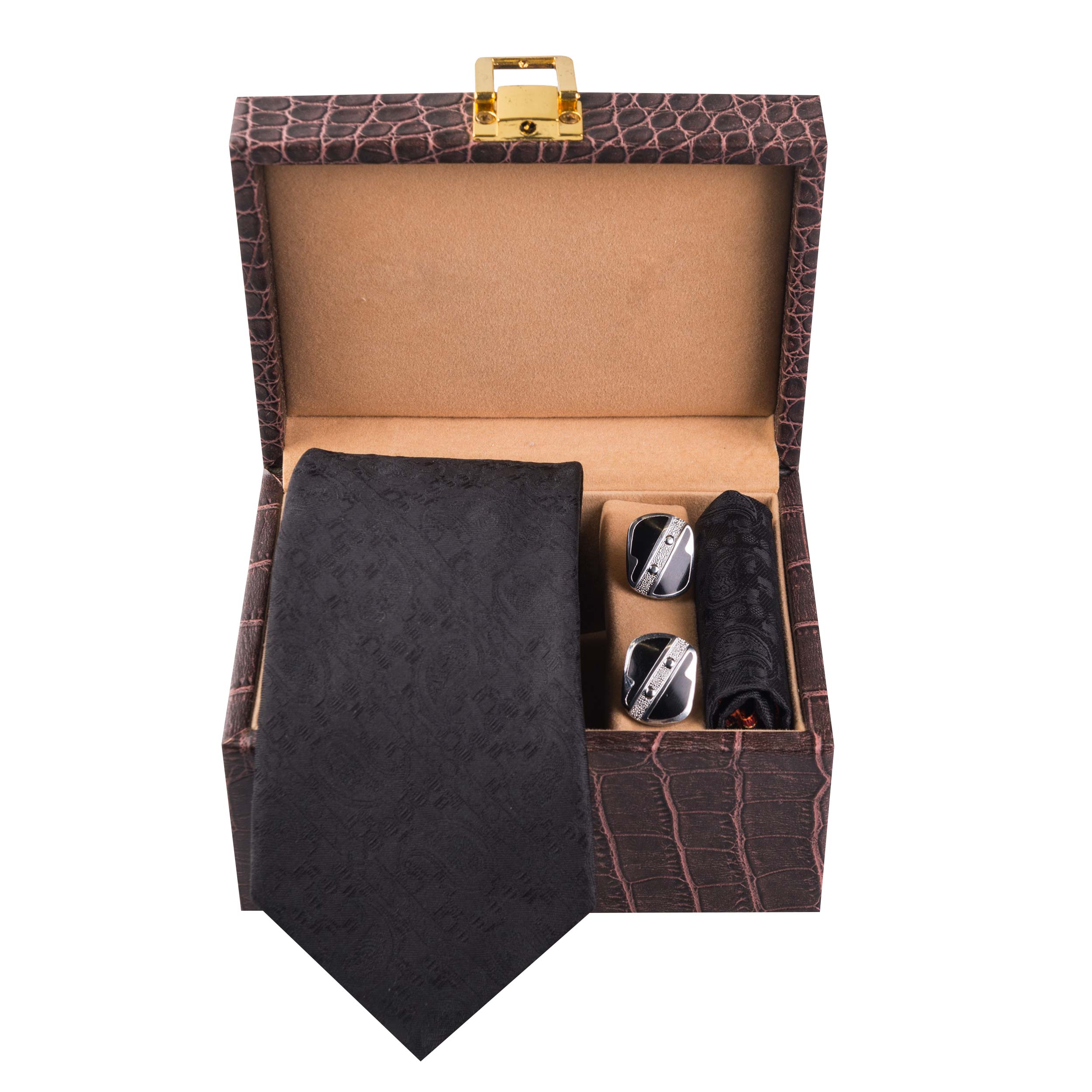 ست کراوات ، دستمال جیب و دکمه سردست مردانه مدل GF-PO1253-BK-BOX