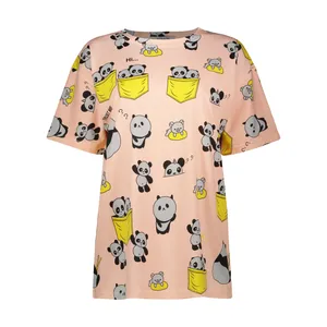 تی شرت لانگ زنانه افراتین مدل پاندا رنگ صورتی