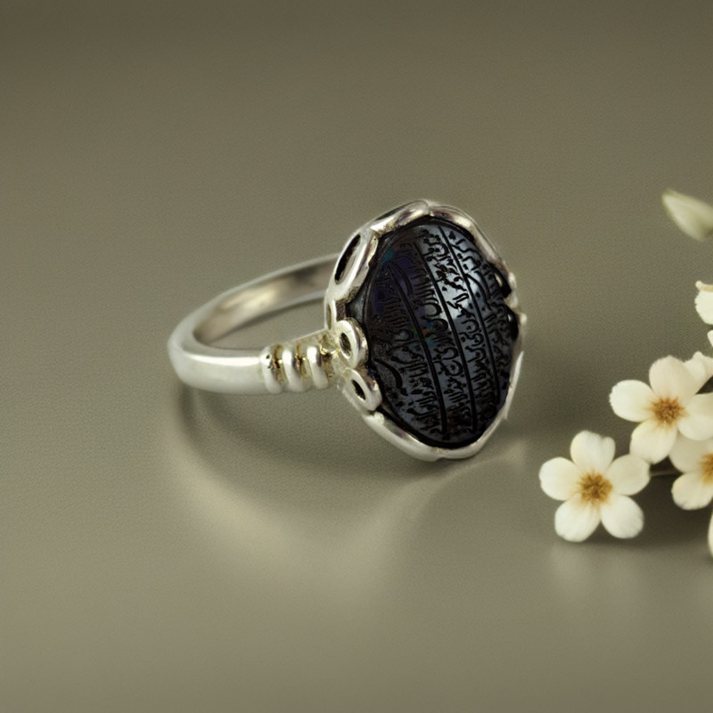 انگشتر نقره زنانه ملک زیور مدل آیت الکرسی حدید کد 65