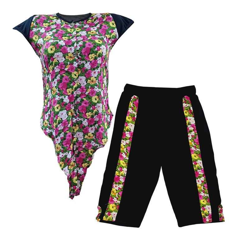 ست تاپ و شلوارک زنانه مدل گرهی جنس کرپ کشی