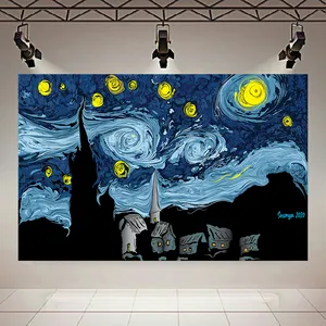 تابلو بوم طرح مخمل نقاشی مدل شب پر ستاره کد AR305245