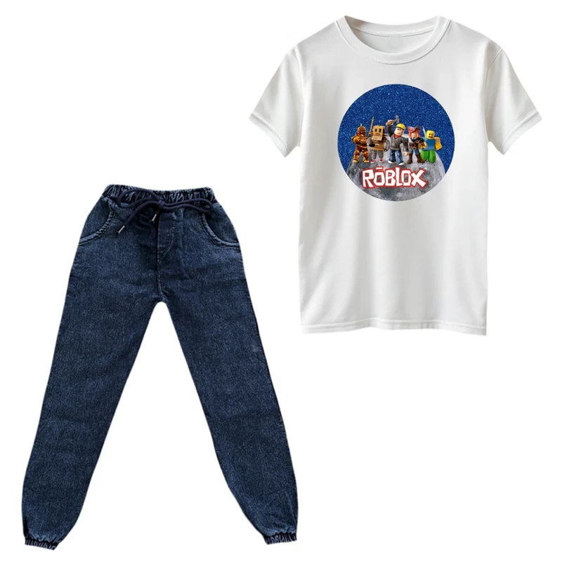 ست تی‌شرت و شلوار پسرانه مدل روبلاکس کد 5 رنگ سفید