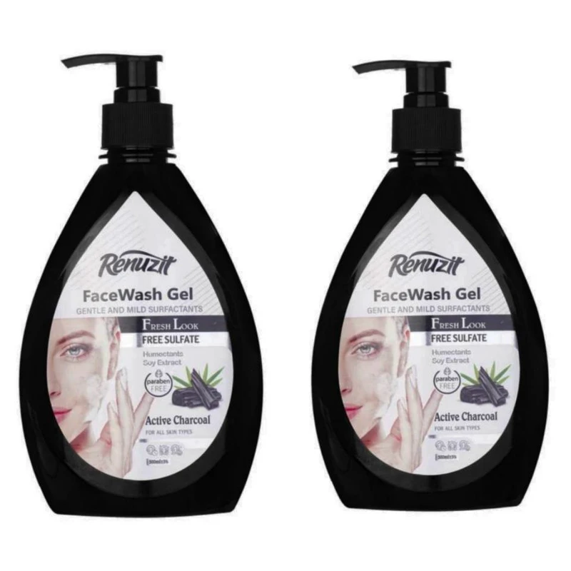 ژل شستشو صورت رینوزیت مدل کربن فعال مناسب انواع پوست حجم 500 میلی لیتر مجموعه 2 عددی