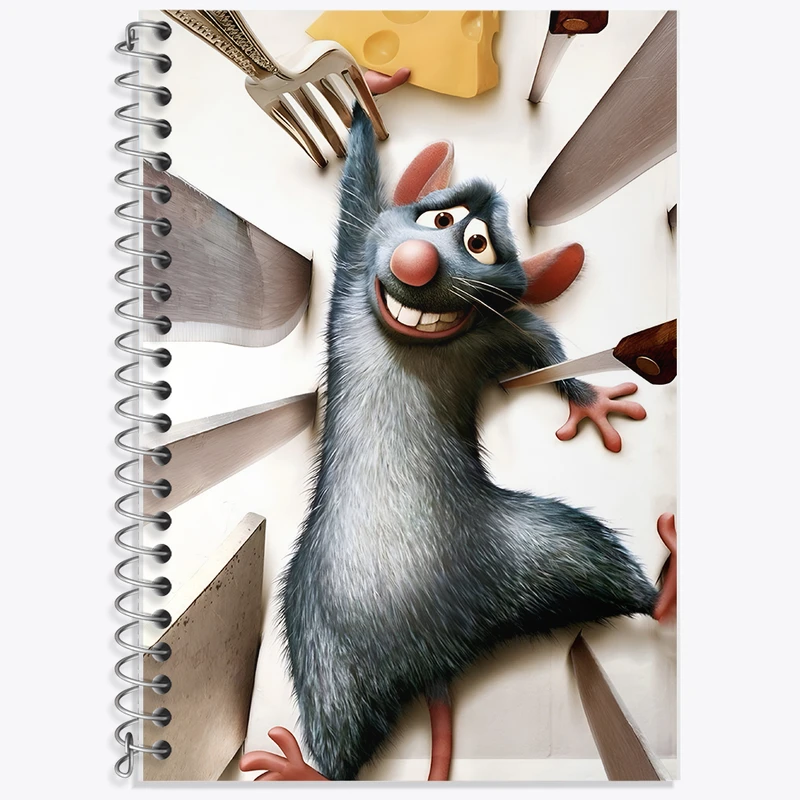 دفتر زبان 50 برگ خندالو مدل سه خط طرح موش سرآشپز (Ratatouille) کد F8328