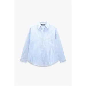 شومیز آستین بلند زنانه زارا مدل Blue/White-8372/046