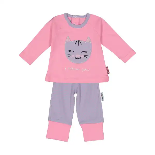 ست بلوز و شلوار نوزادی آدمک مدل گربه کد 1110301 رنگ صورتی