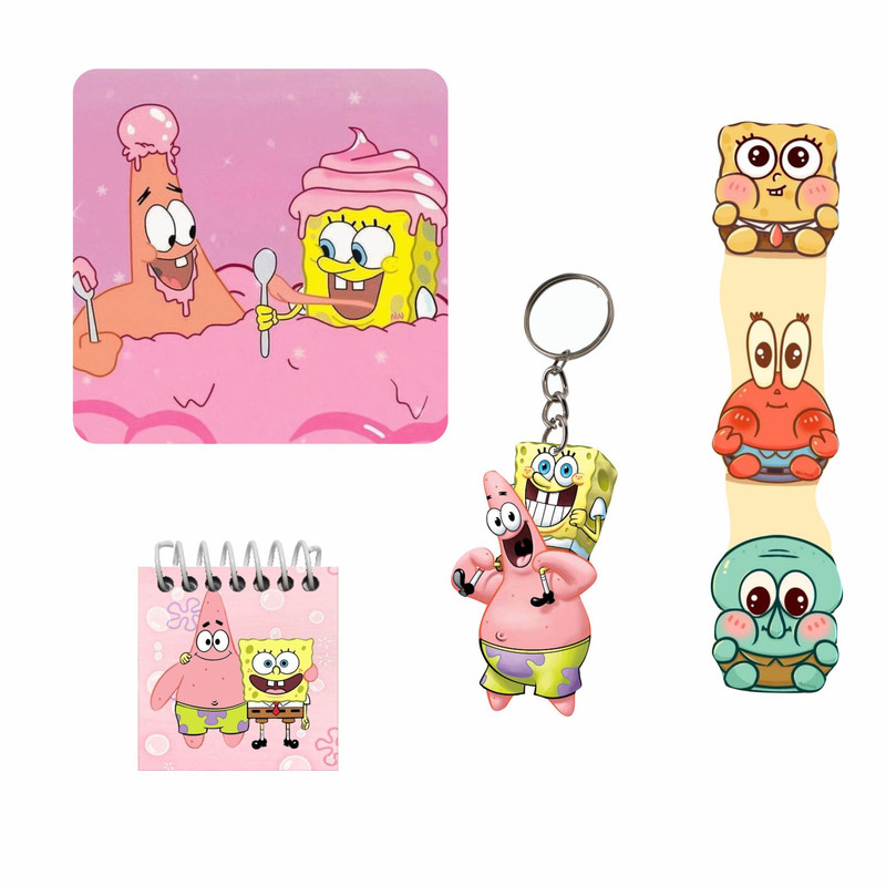 بسته لوازم تحریر مدل  4 تکه چوبی طرح باب اسفنجی کد 1 مجموعه 6 عددی