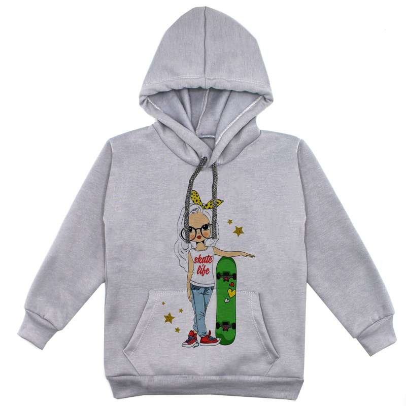 هودی دخترانه مدل دختر و اسکیت کد F85 رنگ طوسی