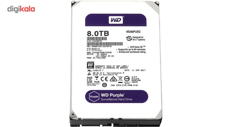 هارددیسک اینترنال وسترن دیجیتال مدل Purple WD81PURZ ظرفیت 8 ترابایت