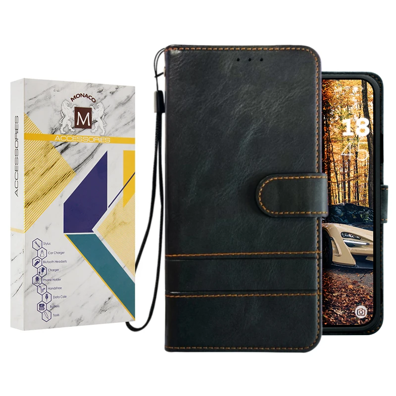 کیف کلاسوری موناکو مدل Churchill مناسب برای گوشی موبایل  هوآوی Y5 2018 / Y5 Prime 2018 / Y5 Lite به همراه بندآویز