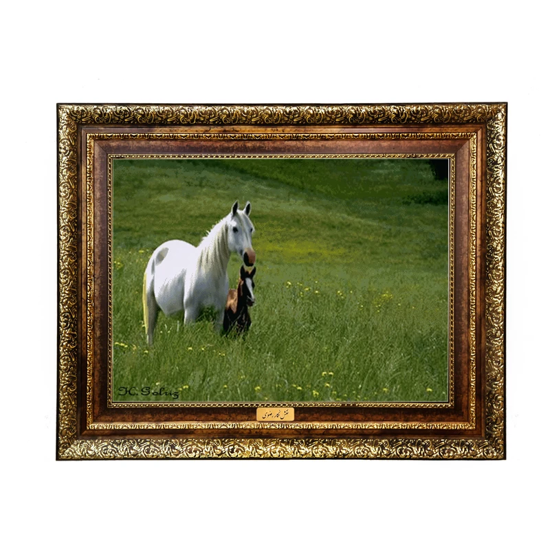 تابلو فرش ماشینی نقش نگار رضوی طرح اسب کد 1065KH